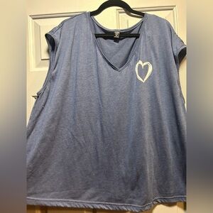 SHEIN Blue V-Neck Muscle Tee with Heart Detail